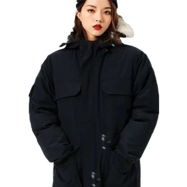 

down jacket expeditionary work clothes men and women thickened outdoor lovers medium long coat, Black
