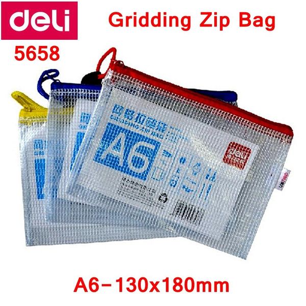 

business card files 10pcs/lot deli 5658 a6 gridding zip bag 130x180mm file pocket folder documents mixed color wholesale