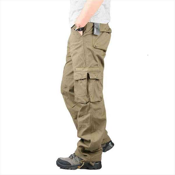 

mens cargo pants overalls casual cotton multi pockets tactical military pants spring autumn army straight slacks loose trousers, Black