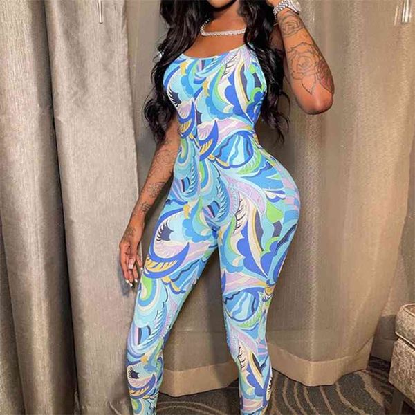 

fitness sports jumpsuit women outfits spaghetti strap backless printed high waist casual skinny gym running rompers overall 210517, Black;white