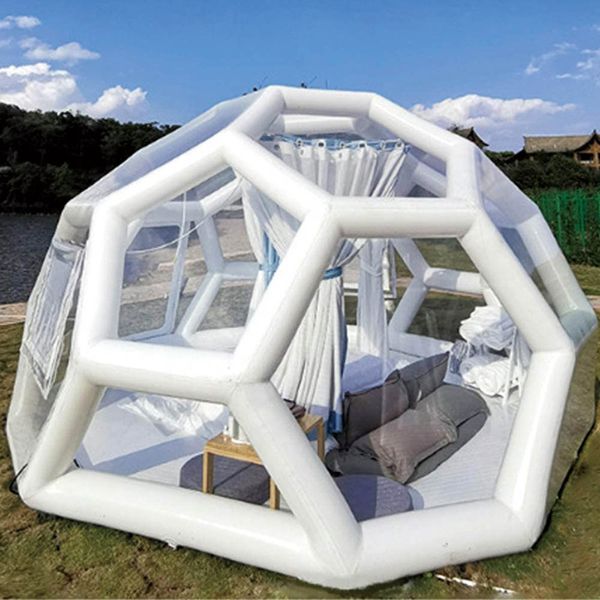 

3/4m dia pvc customized size inflatable football bubble house, soccer structure transparent large luxury camping tent