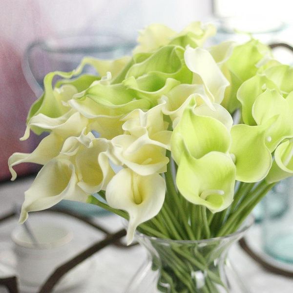 

decorative flowers & wreaths mini artificial calla with leaf bouquet plastic fake lily aquatic plants bride holding home room decorations