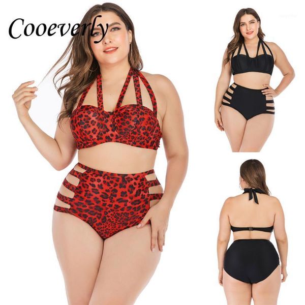 

bratwo-piece women's plus size hollow sling backless halter bikini split swimsuit print swimwear, White;black