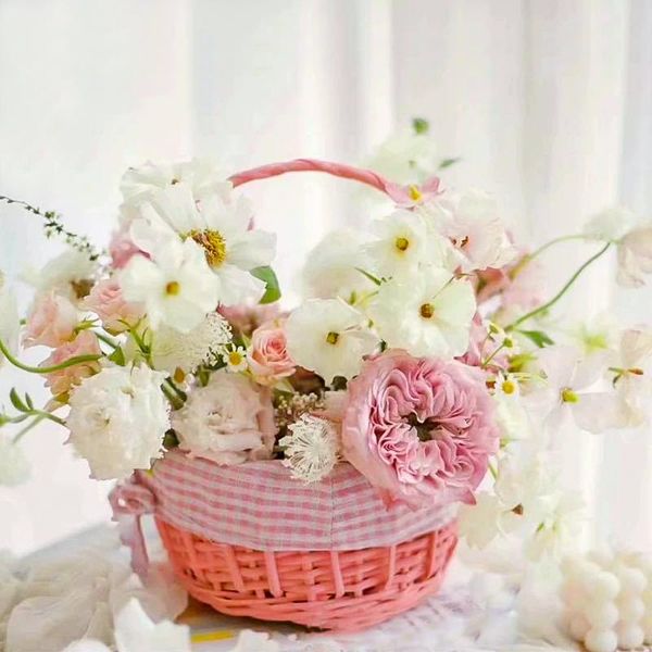 

storage baskets handmade wicker rattan flower basket vegetable fruit cosmetic picnic egg sundries bag with handles for home garden decor