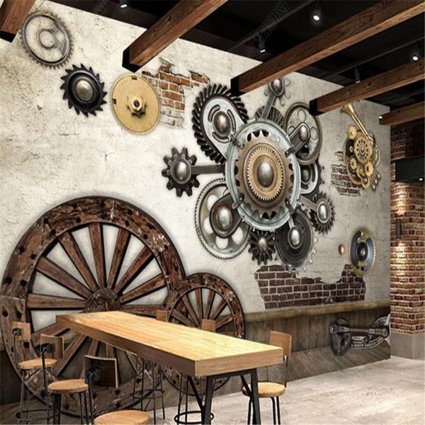 

wallpapers european and american retro mechanical gear bar industrial decoration wallpaper ktv background wall papers mural papel de parede