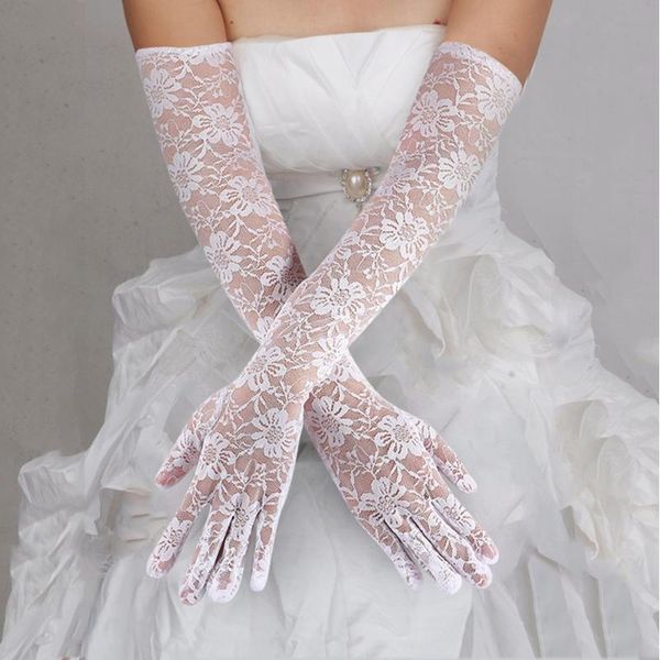

five fingers gloves floral lace nets for wedding bride long-sleeve opera party 1920s flapper stretchy size, Blue;gray