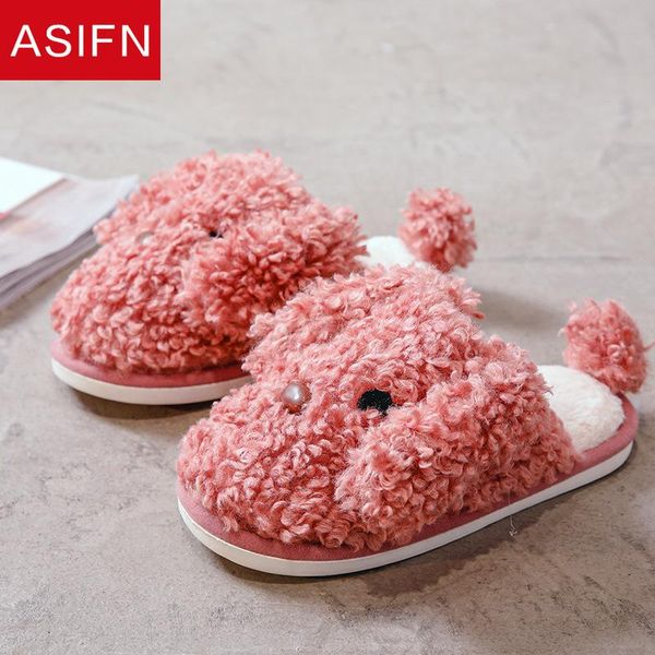 

women's cartoon cute slippers with fur home winter men soft bottom indoor platform shoes ladies fluffy, Black
