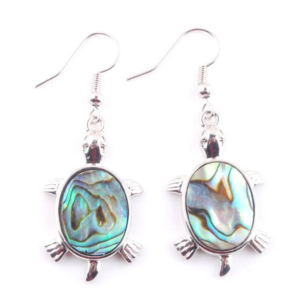 

wojiaer zealand abalone shell gem stones dangle earrings turtle animal beads drop earring for women jewelry gift r3047, Silver