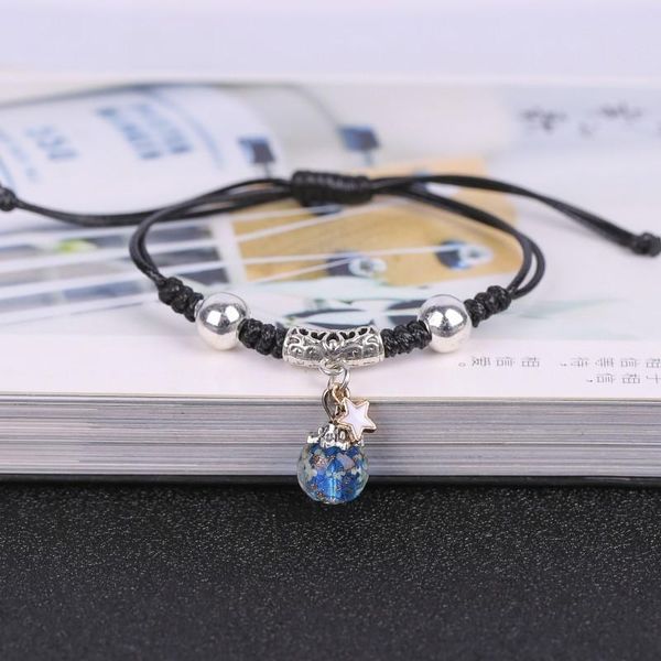 

beaded, strands korea fashion simple sands luminous glass liuli pendant couple bracelet girls girlfriends hand braided rope jewelry gift ban, Black