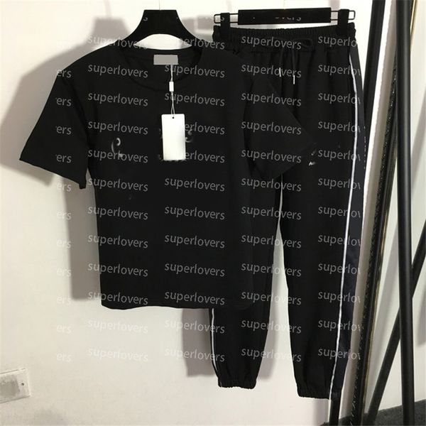

new sports suit letters embroidered t shirt elastic waist casual pants womens fashion sport sweatpants, White