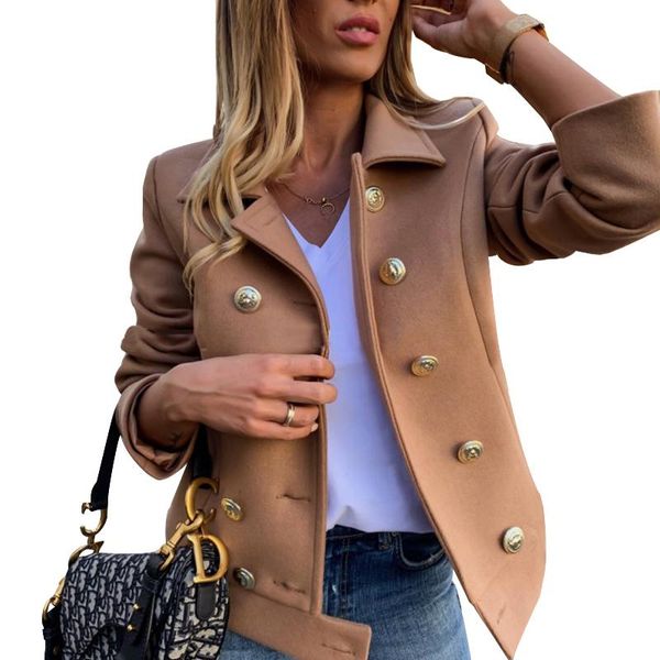 

women's jackets women slim fit double breasted jacket coat 2021 autumn short fashion solid khaki streetwear casual outwear, Black;brown