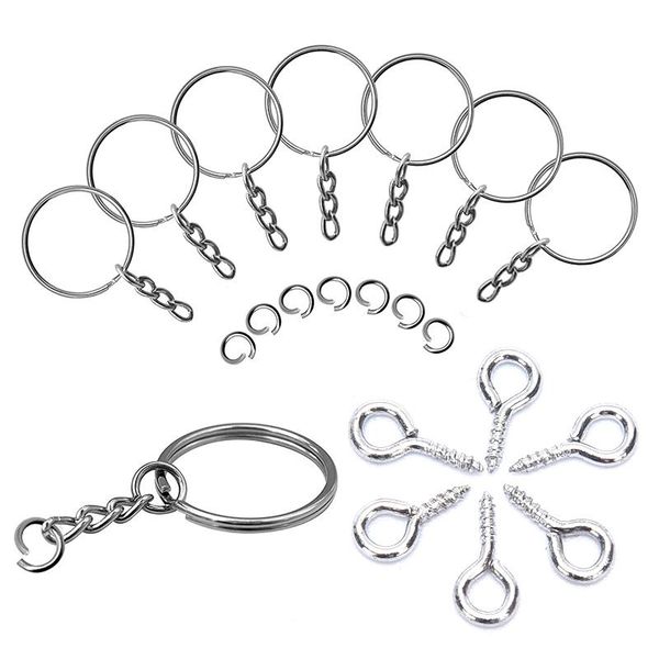 

keychains key ring with chain split jump rings screw eye pins diy keychain, Silver