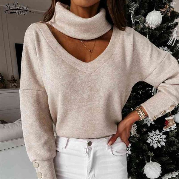 

spring v-neck fashion blouse women shirt long sleeve loose solid female blouses office lady knitted shirts clothes 210421, White