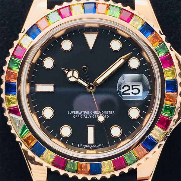 

men's watch color drilling ring automatic chain movement 40mm, environmental protection natural tape with 316 steel shell sapphire mirr, Slivery;brown