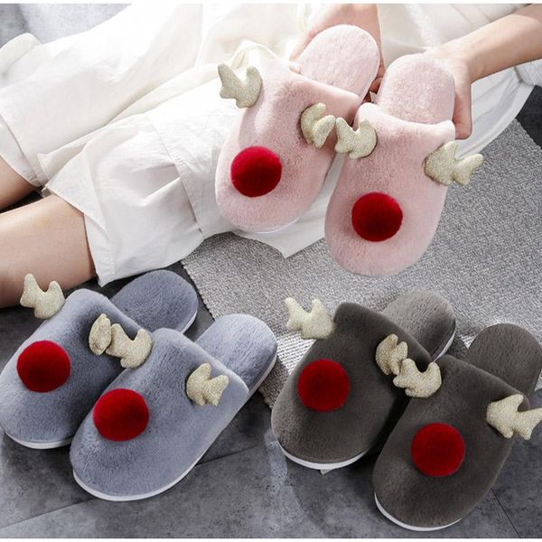

slippers winter home christmas flat ladies indoor slipper shoe female cartoon casual comfortable plush house footwear, Black