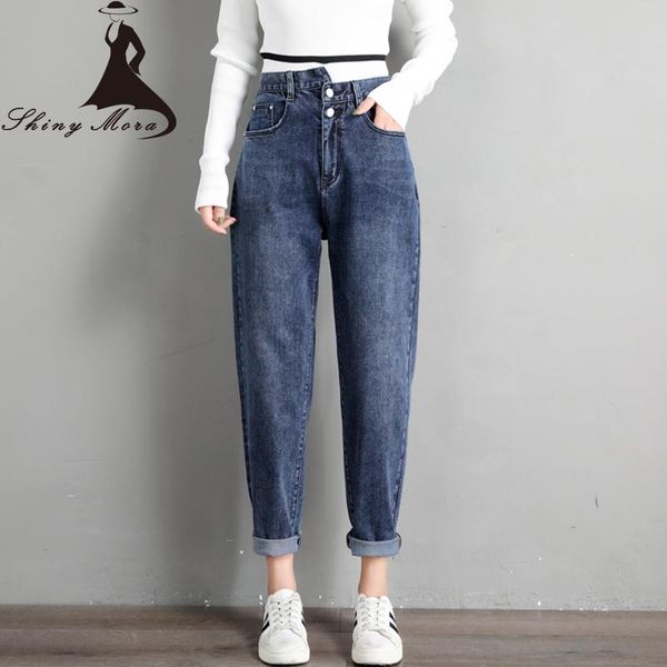 

blue high waist lrregular loose vintage harlan jeans female spring autumn fashion korean slim wild casual woman women's