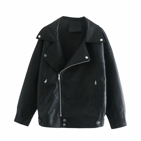 

loose pu faux leather jacket women classic moto biker autumn winter lady basic coat plus size outerwear 210422, Black;brown