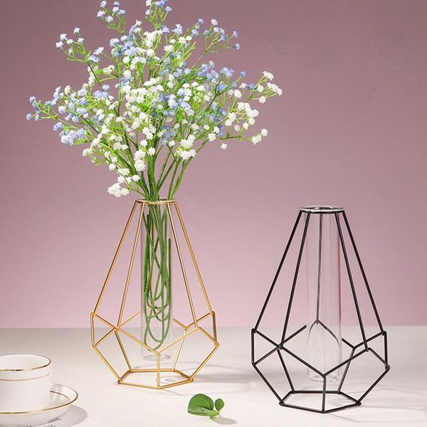 

nordic minimalist wrought iron geometric glass test tube hydroponic vase home deskdecoration flower inserts vases