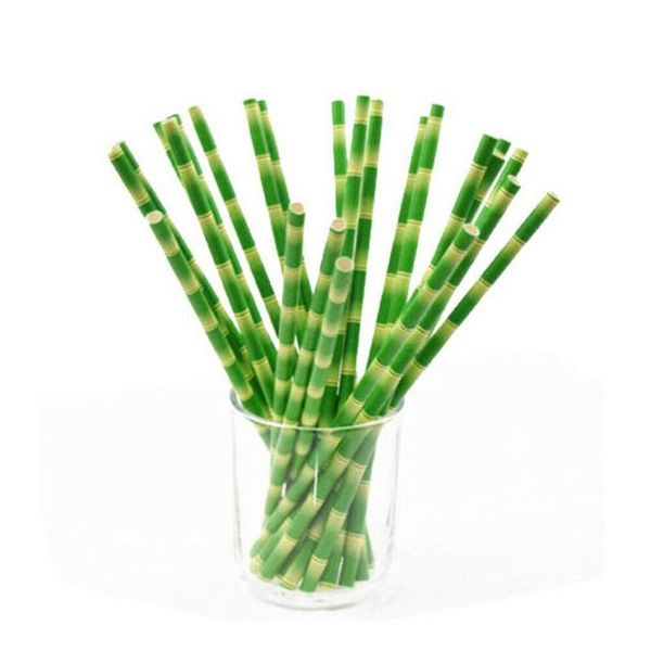 

drinking straws 25pcs straw flat mouth bamboo pattern paper party supplies degradable