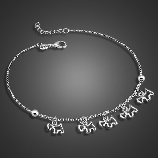 

cute dog pendant anklets 100% 925 sterling silver for women & girl foot jewelry summer beach barefoot sandals bracelet, Red;blue