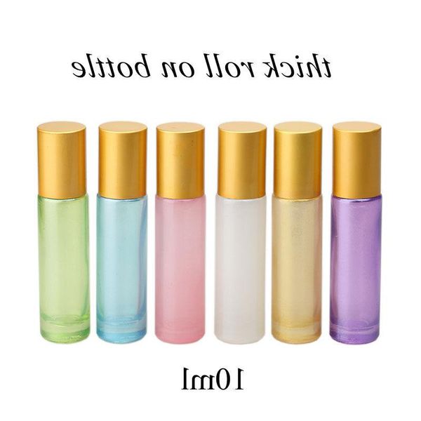 

storage bottles & jars 12pcs/lot 10ml thick glass roll on bottle empty perfume essential oil vials with stainless steel roller