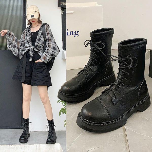 

boots spring and autumn fashion belted short women's thick-bottomed black locomotive