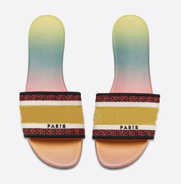 

summer women flat slippers letter embroidered mule pairs designer lady fabric slip-on star rubber sole slide sandal, Black