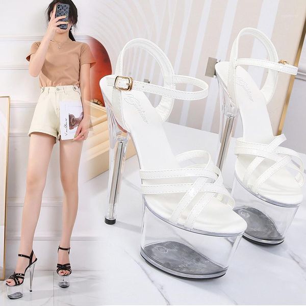

sandals large 34-44 women 20cm super high heel women's pole dance party t angle transparent bottom heels1, Black