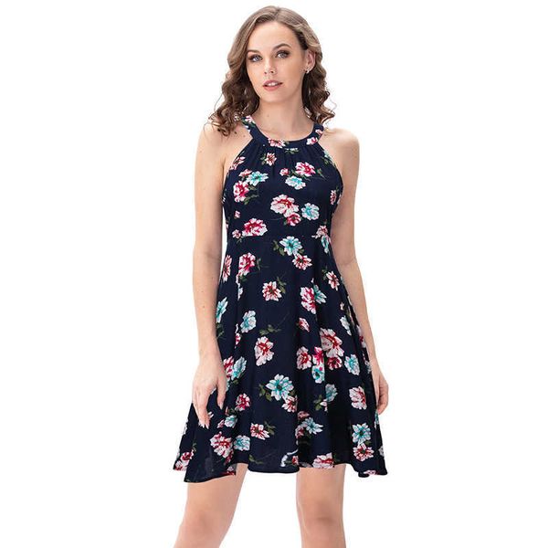 

vintage chiffon dress women floral print retro summer thin ladies slim chic dresses for girl m30550 210526, Black;gray