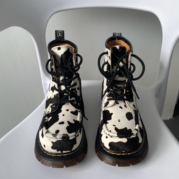 

boots woman cow print women shoes casual platform goth punk ankle 2021 spring sneakers vintage, Black