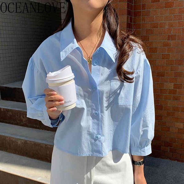 

short solid women shirts single breasted all match fashion blouses korean chic elegant spring blusas 16483 210415, White