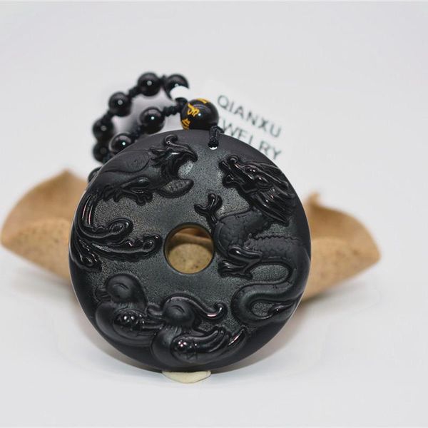 

lockets qianxu drop black obsidian dragon and phoenix with mandarin duck jade pendant jewelry fine, Silver