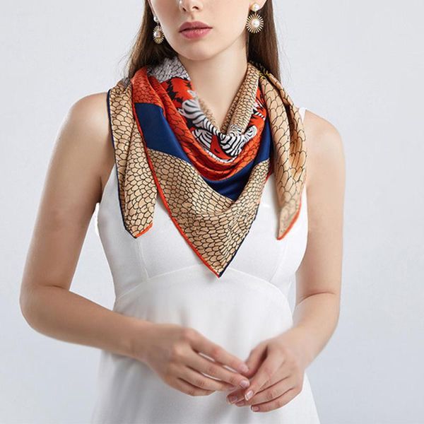 

scarves twill print scarf female decorative shawl sunscreen imitation silk, Blue;gray