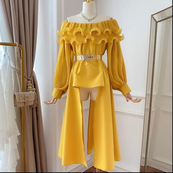 

fashion design women ruffles shirts femme lady blouses irregular, White