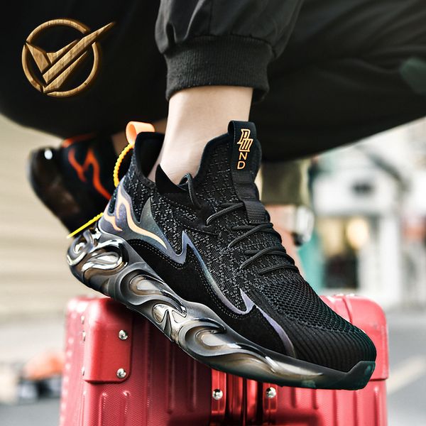 

2021 new summer korean breathable basketball men's flying mesh sports leisure large running shoes, Black