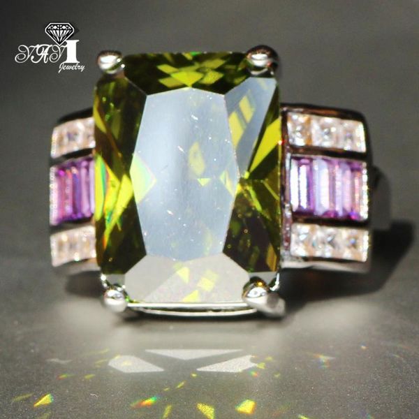 

wedding rings yayi jewelry fashion princess cut huge 7.6 ct green zircon silver color engagement party, Slivery;golden