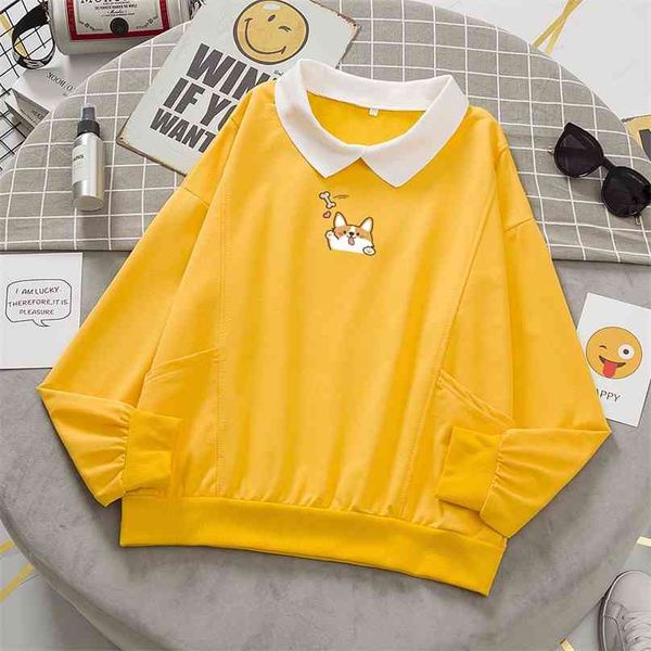 

cute dog print turn-down collar sweatshirts oversize women kawaii clothing hoodies autumn harajuku sweat capuche femmetracksuit 210805, Black