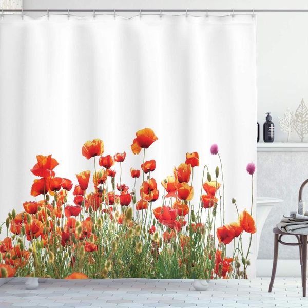 

shower curtains flower curtain poppies spring field countryside botanical nature meadow landscape print bathroom decor set with hooks 70&quo