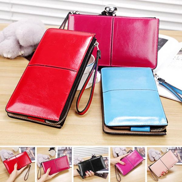 

wallets zipper women large capacity clutch lady long coin card phone purse leather wallet holder handbag bags, Red;black