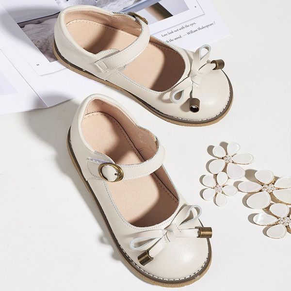 

flat shoes children casual flats hook loop princess girls leather solid color bowknot baby dancing party genuine, Black;grey