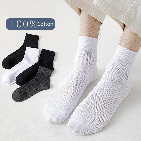 

men's socks male middle tube spring autumn cotton comfortable 39-45 mesh breathable thin section sweat-absorbent sock, Black