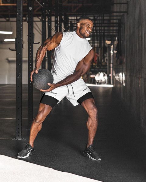 Herren Double Deck Running Sport Reflektierende gestreifte Shorts Gym Fitness Workout Bermuda Bodybuilding Quick Dry Man Short Pants
