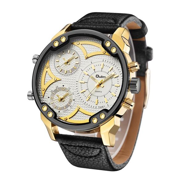 

wristwatches oulm watches men big three time zone quartz sports 2021 wholesale price drop, Slivery;brown