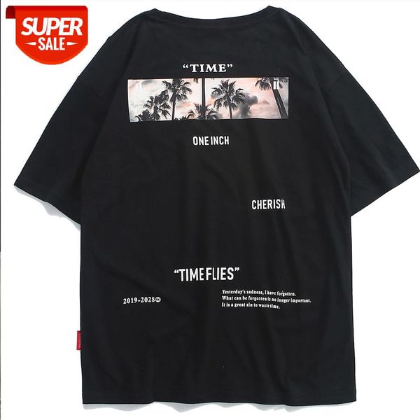 

2020 summer time flies print short sleeves hip hop streetwear t-shirt men oversized hawaiian tees male cotton tshirts black #zj6u, White;black