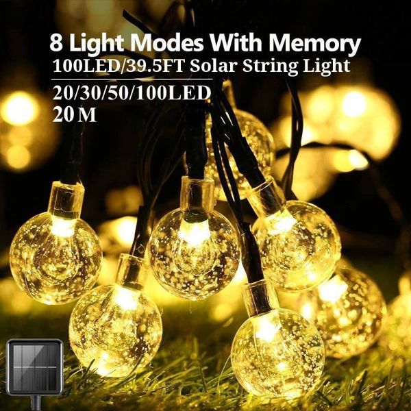

strings crystal ball string lights fairy light solar 100led festival xmas decor flash wedding waterproof bubble