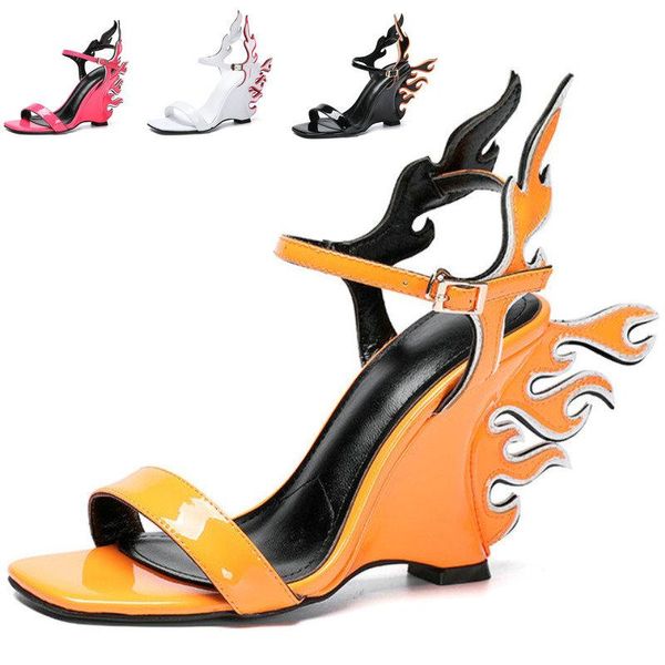 

dress shoes women flame shape with wedge sandals personality women's 2021 european fashion single, Black