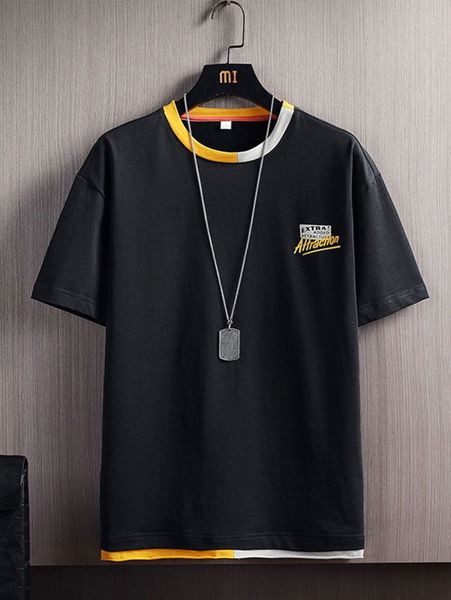 

men contrast binding letter graphic tee z9l1#, White;black