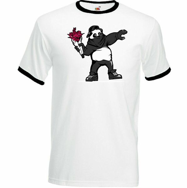 

banksy t-shirt parody mens funny panda flower grenade street art, White;black