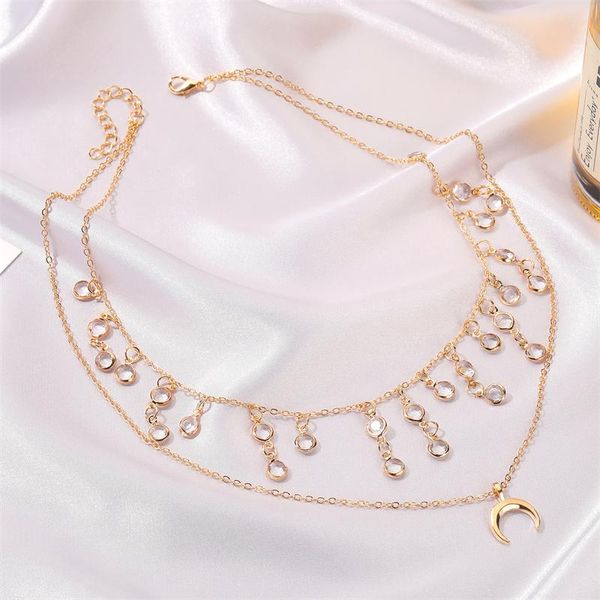 

chains bohemian moon necklace retro trend wild temperament multilayer crystal souvenir alloy jewelry gift for her, Silver