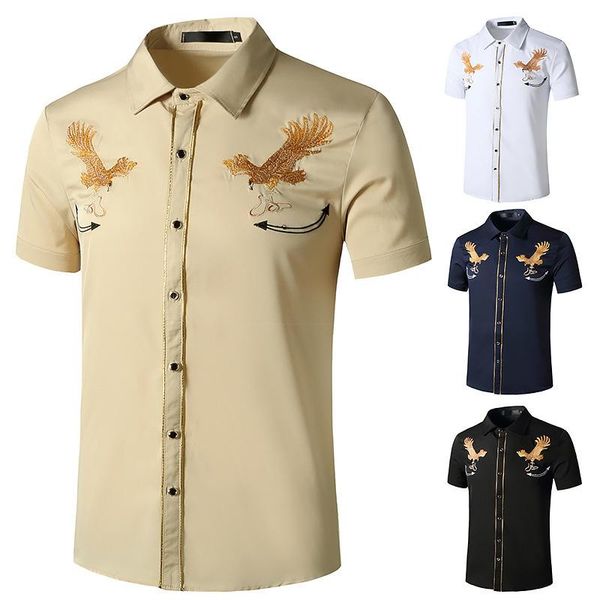 

men's casual shirts summer short-sleeved shirt young fashion leisure business with short sleeves coat embroidered, White;black